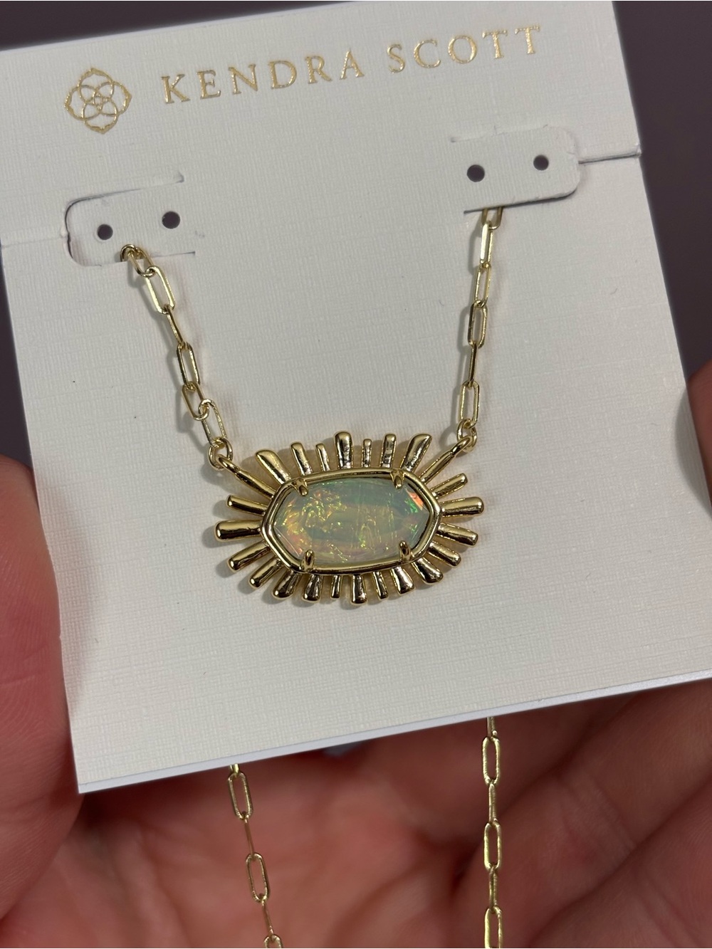 Kendra Scott Gold Sunburst Necklace with Iridescent Opal
